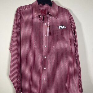 NWT! Antigua Men's LS Stripe Red White Button-Up Shirt Embroidered Logo M